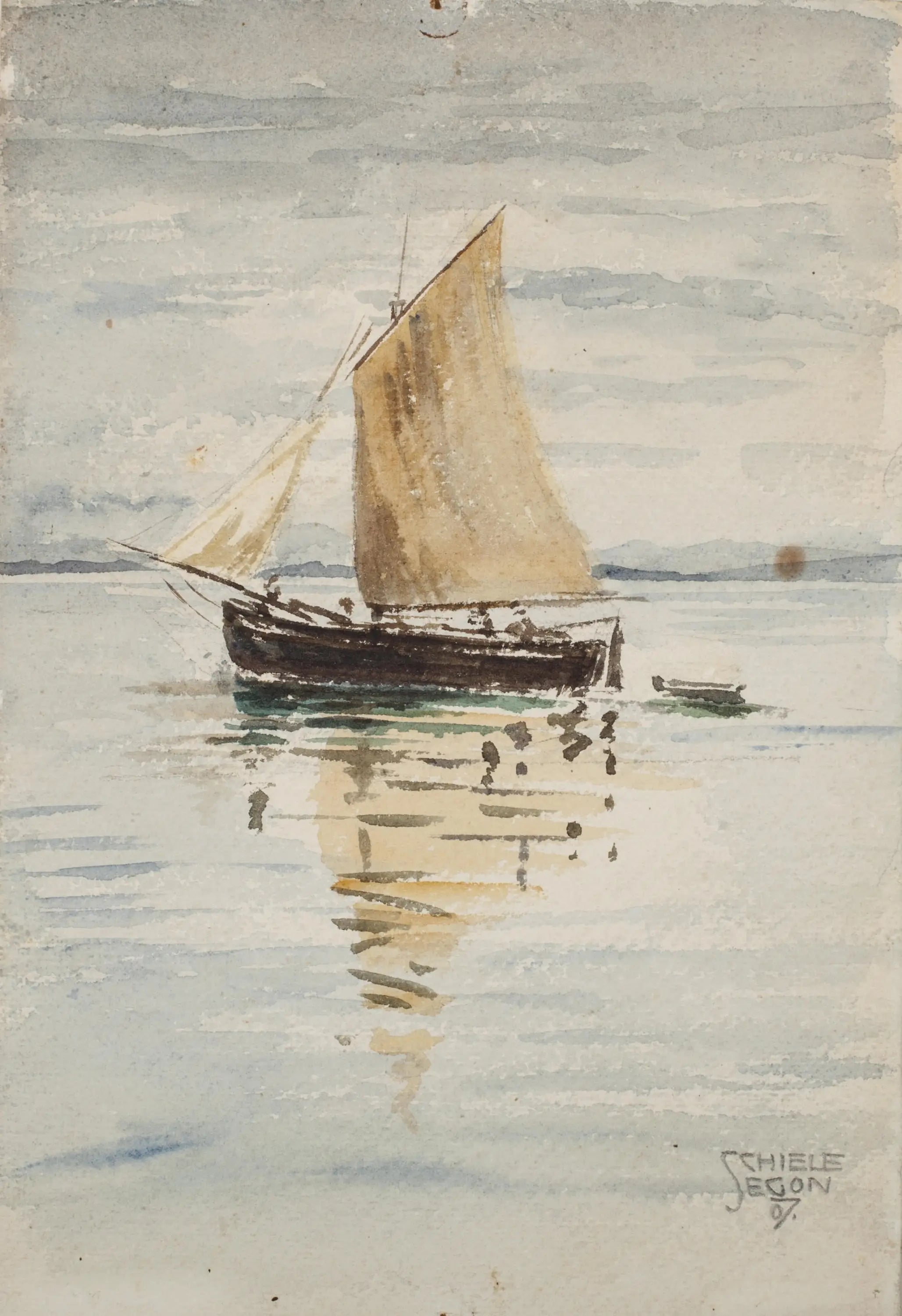Reproduction du tableau « Voilier avec reflets - Egon Schiele » par Alpha Reproduction en peinture à l’huile