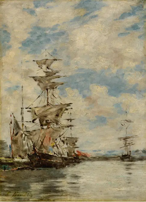 Żaglowce w porcie - Eugène Boudin