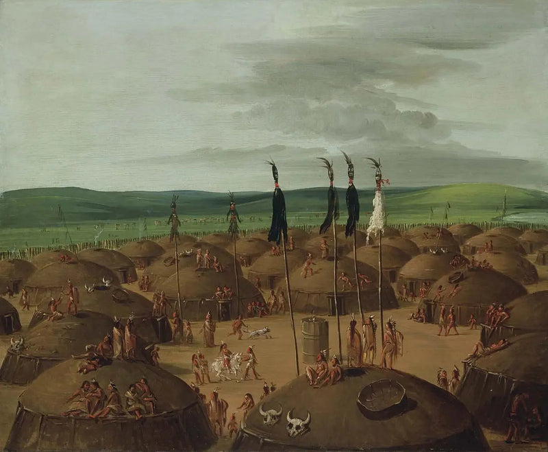 Widok z powietrza na wioskę Mandan, 1800 mil nad Saint-Louis - George Catlin