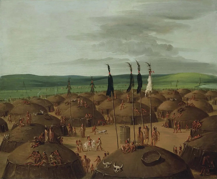 Widok z powietrza na wioskę Mandan, 1800 mil nad Saint-Louis - George Catlin