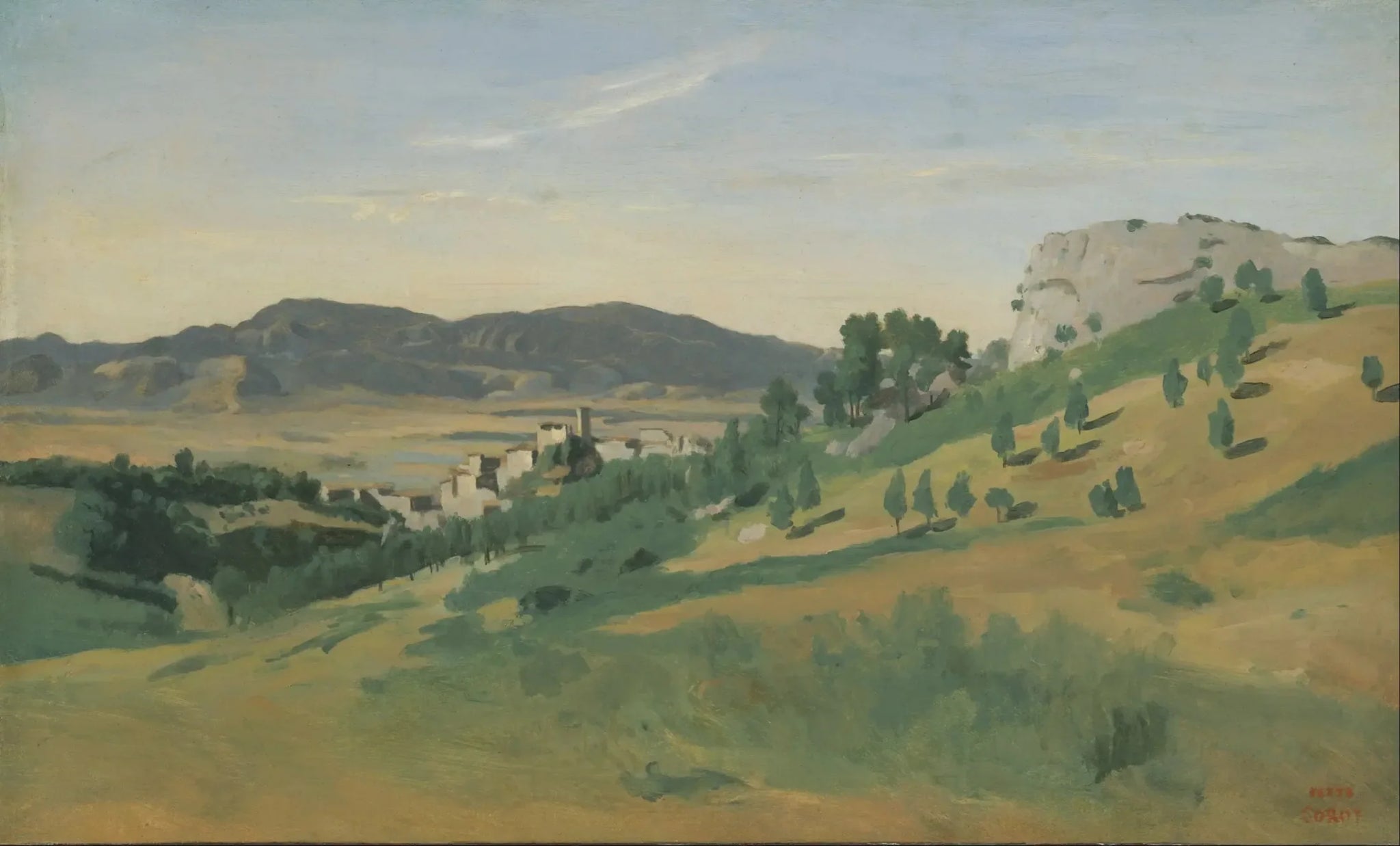 Vue d'Olevano - Jean-Baptiste Camille Corot image 1 reproduction de peinture à l’huile