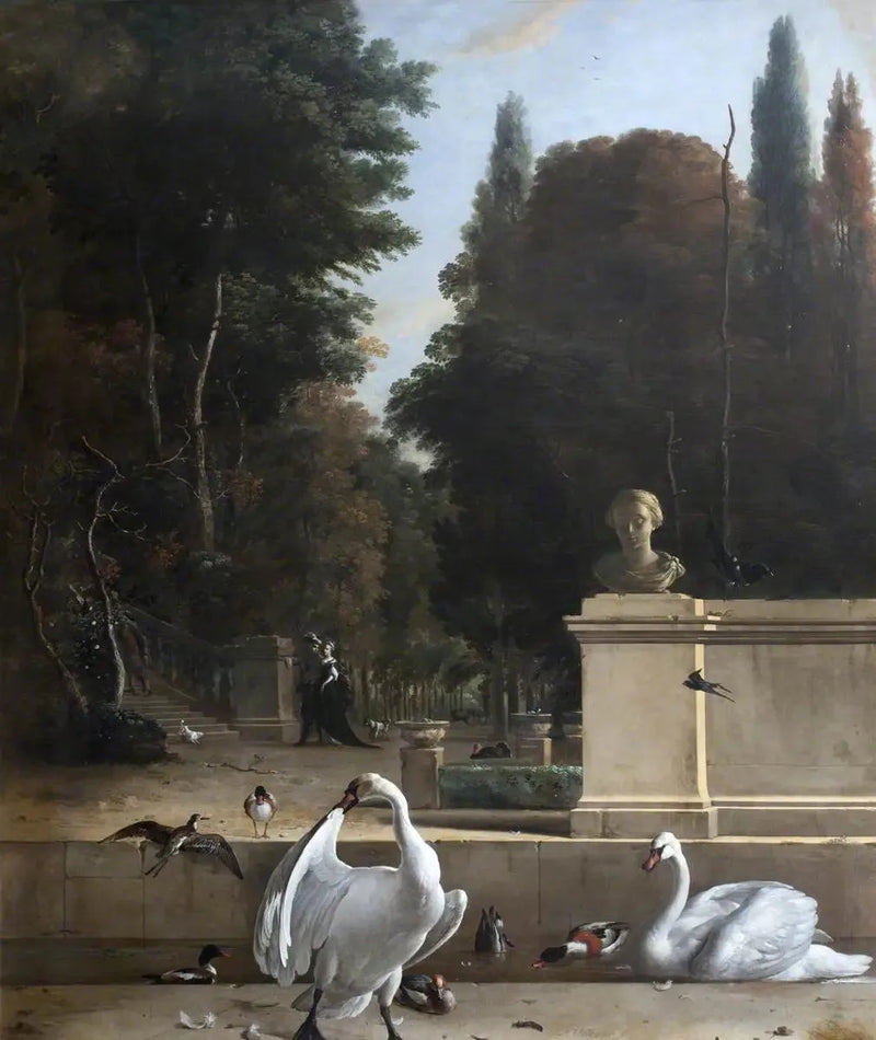 Widok na park z łabędziami i kaczkami - Melchior de Hondecoeter