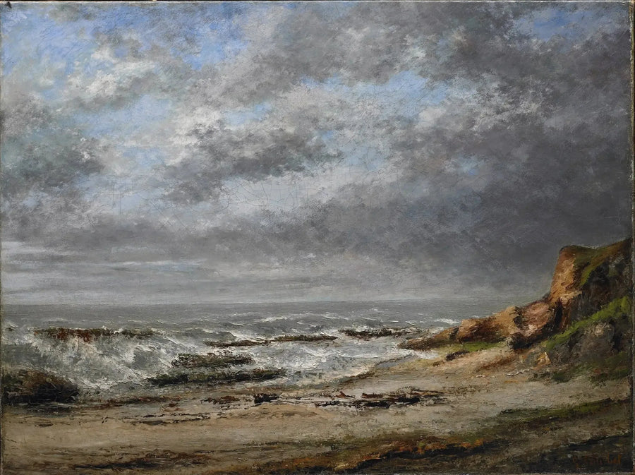 Widok wzburzonego morza w pobliżu klifu - Gustave Courbet
