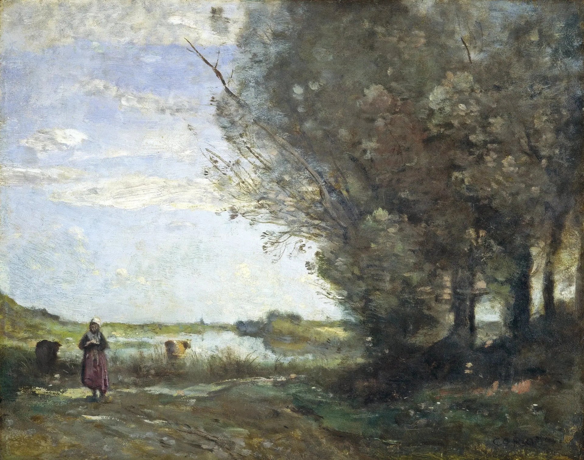 Vue d'une rivière - Jean-Baptiste Camille Corot image 1 reproduction d’œuvre d’art à l’huile