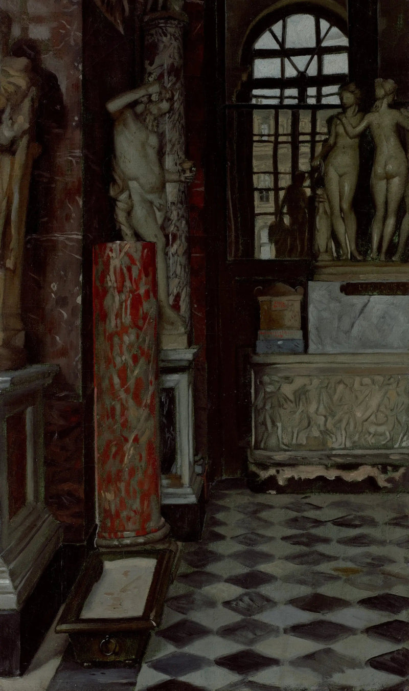Widok na salę starożytności greckich, rzymskich i etruskich (sala nr 9) w Luwrze - James Tissot
