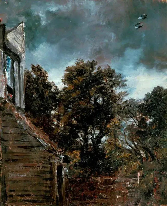 Widok na ogród, z hangarem po lewej stronie - John Constable