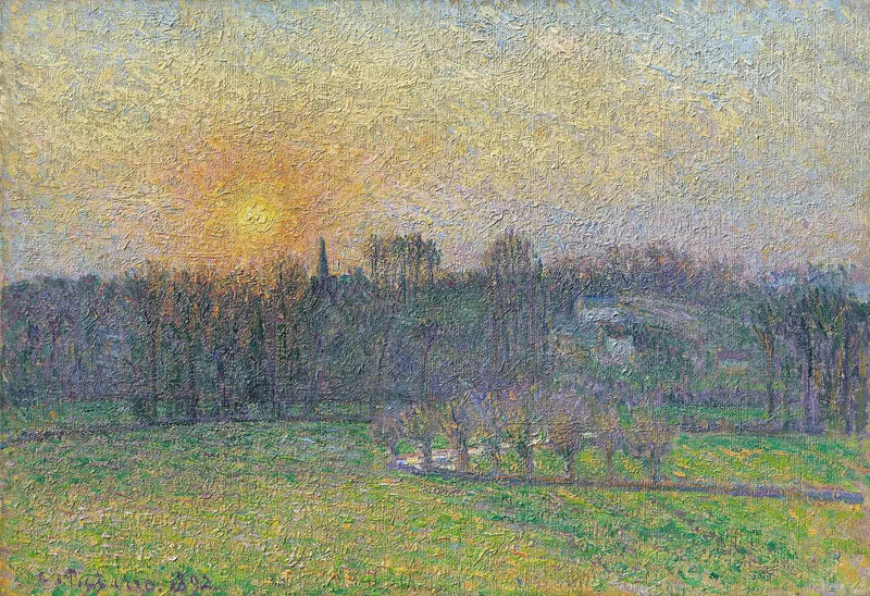 Widok na Bazincourt, zachód słońca - Camille Pissarro