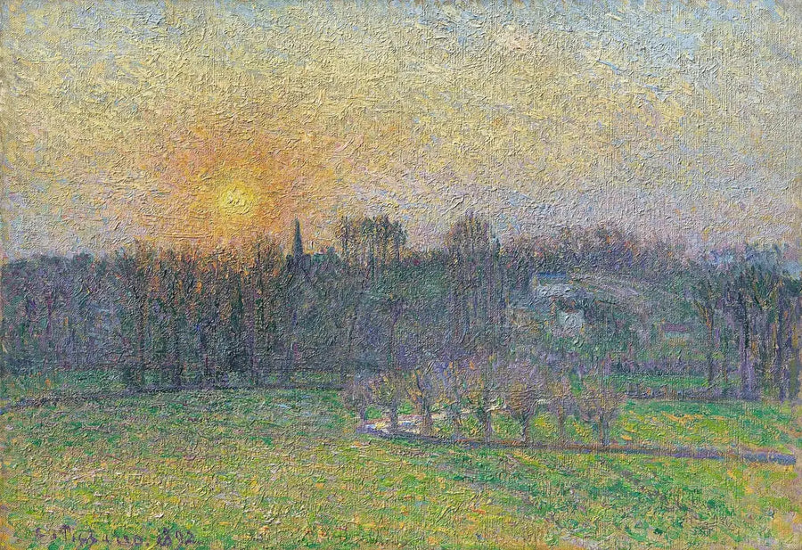 Widok na Bazincourt, zachód słońca - Camille Pissarro