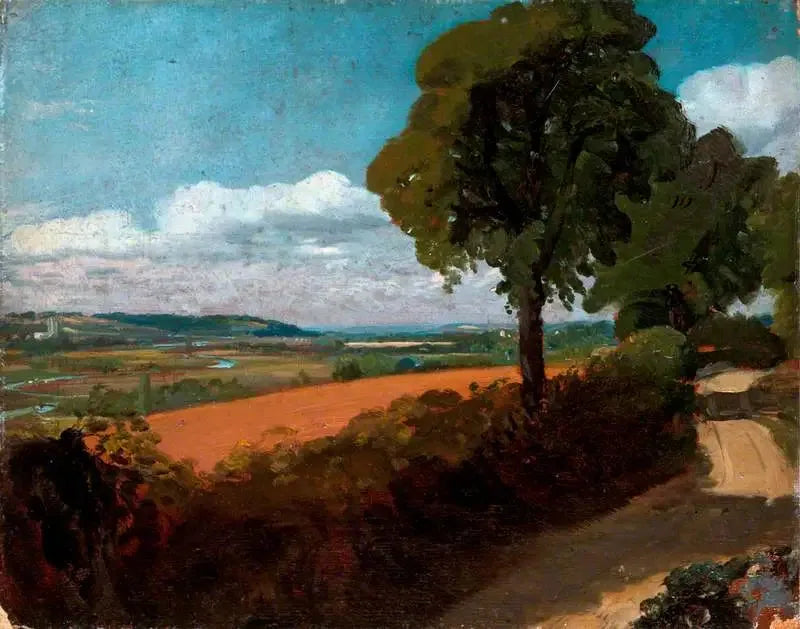 Widok na Dedham z drogi prowadzącej od kościoła w East Bergholt do Flatford - John Constable