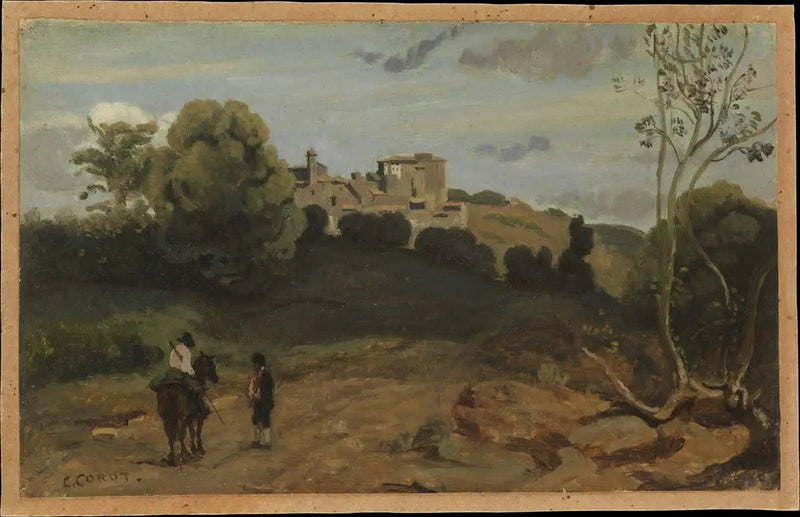 Widok na Genzano z jeźdźcem i chłopem - Jean-Baptiste Camille Corot