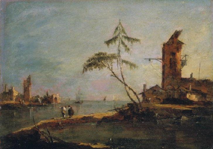 Widok na wejście kanału z dwoma wieżami - Francesco Guardi