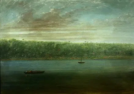 Widok na brzeg Amazonki - Szkic łodzi - George Catlin