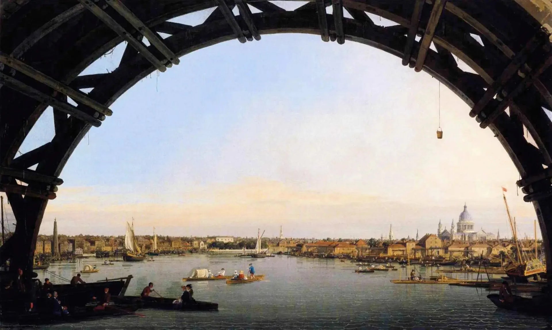 Vue de la Tamise et de la City sous un arc de Westminster Bridge - Canaletto image 1 copie de tableau peinte à la main