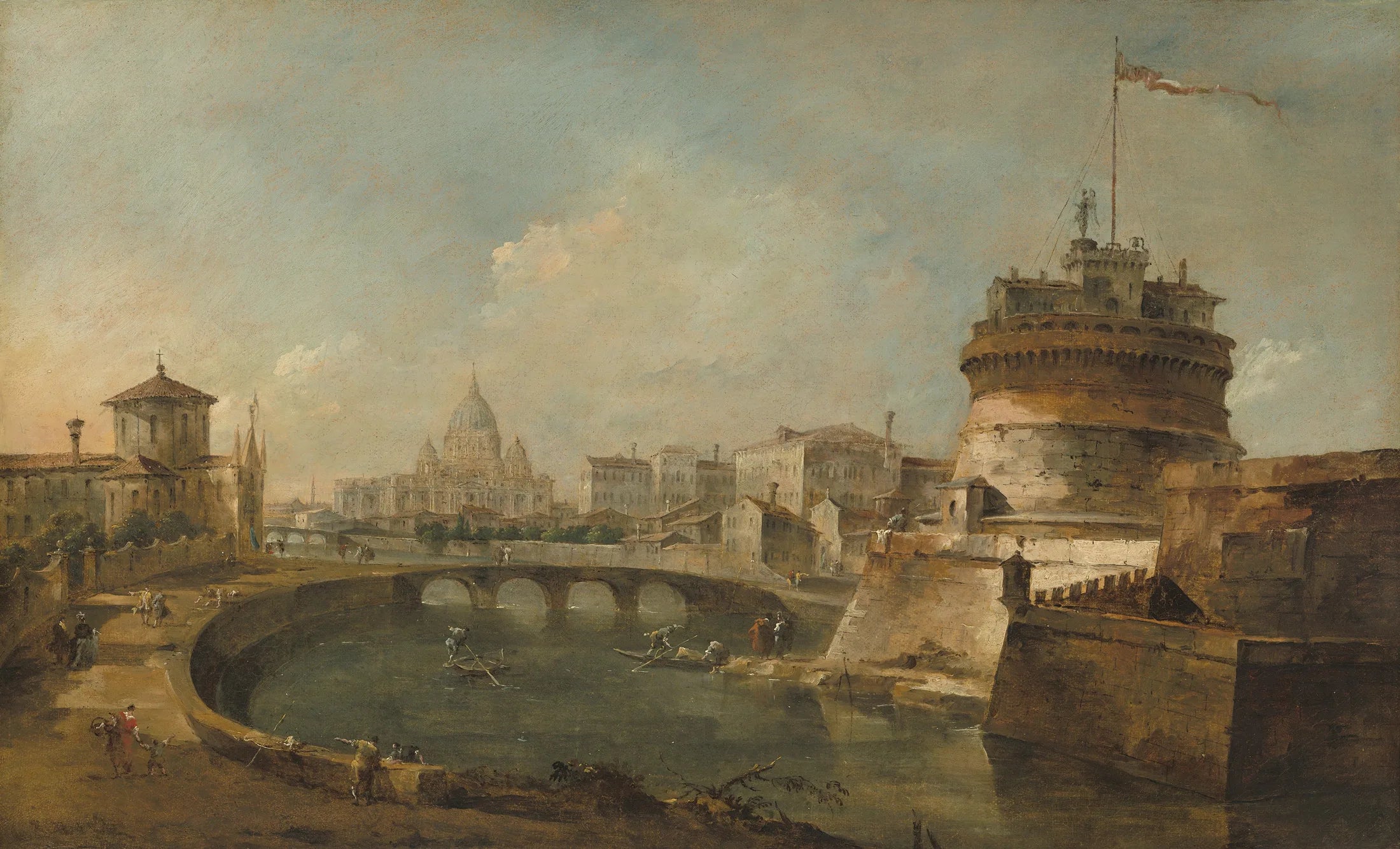 Vue fantaisiste du Château Saint-Ange, Rome - Francesco Guardi image 1 tableau peint à l’huile sur toile