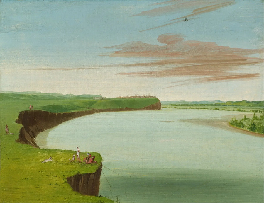 Widok z daleka na wioskę Mandan - George Catlin