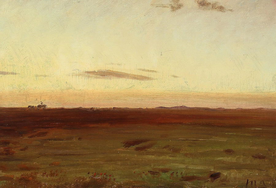 Vue sur la prairie et les dunes sous le soleil couchant. - Michael Peter Ancher