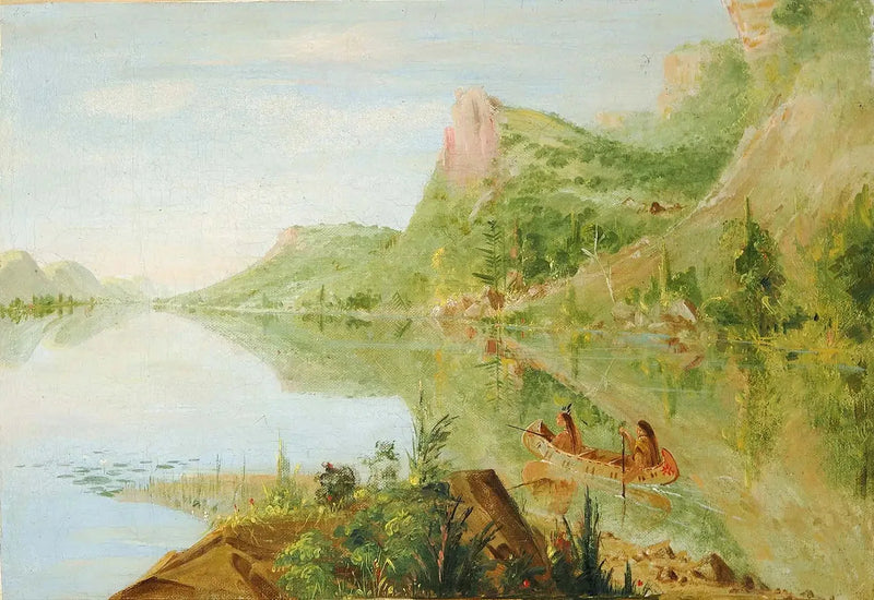 Widok na rzekę Wisconsin, Winnebago Shooting Ducks - George Catlin