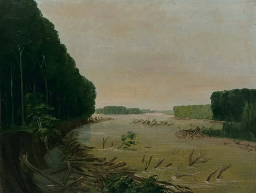 Widok na Missouri, ławice aluwialne zapadają się, 966 kilometrów nad Saint-Louis - George Catlin