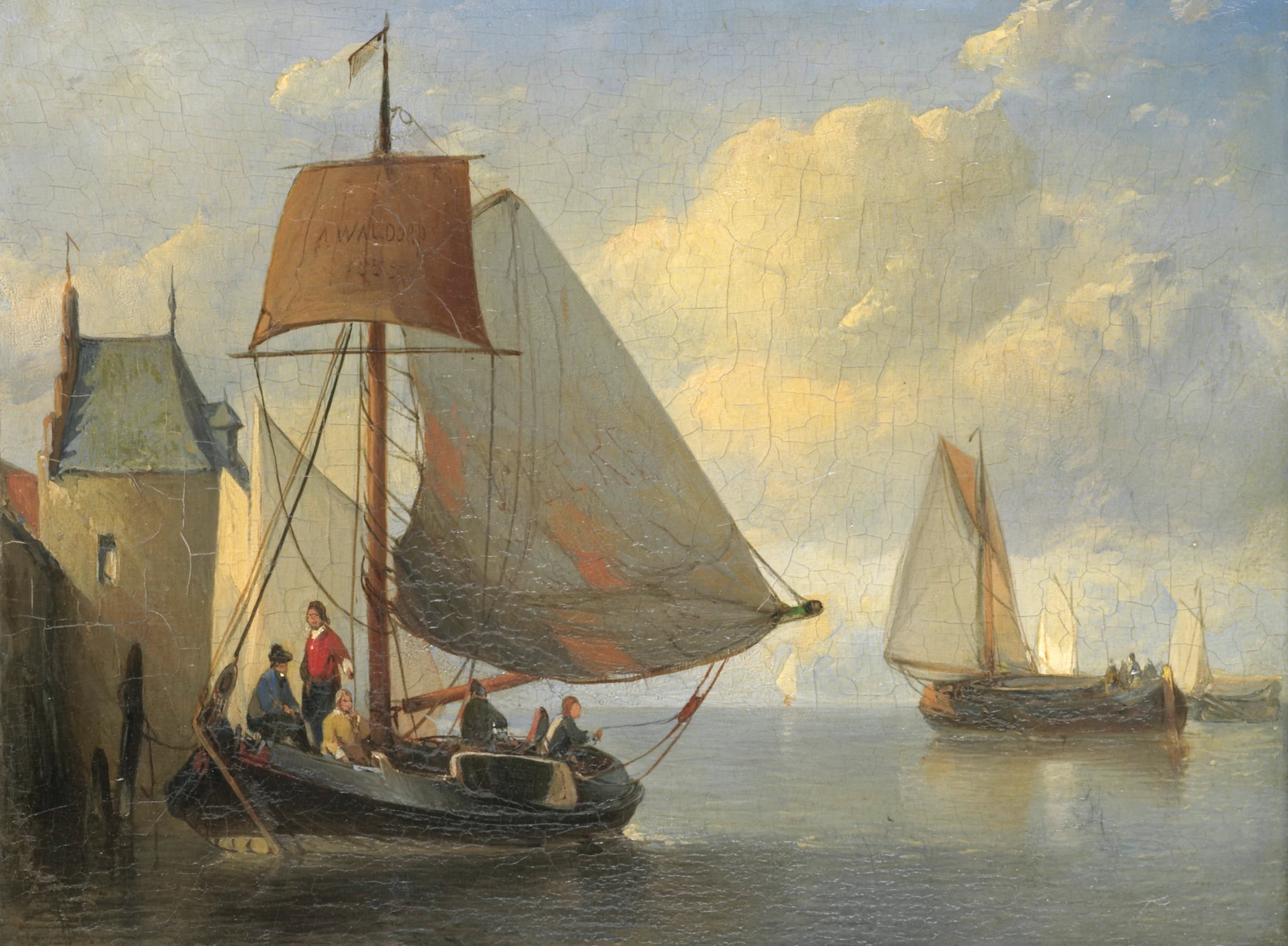 Vue sur la rivière avec une tour de rempart inspirée de la tour Camperveerse à Veere - Antonie Waldorp