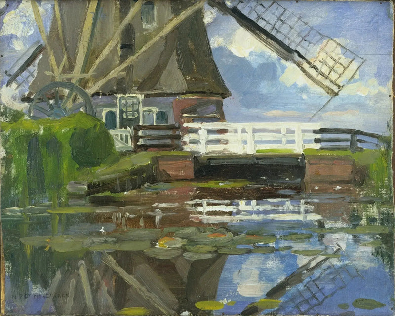 Przycięty widok młyna Broekzijder na skrzydłach Gein skierowanych na zachód - Piet Mondrian