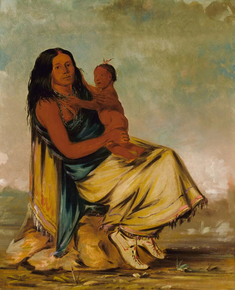 Wáh-chee-te, żona Cler-mónt, i jej dziecko - George Catlin
