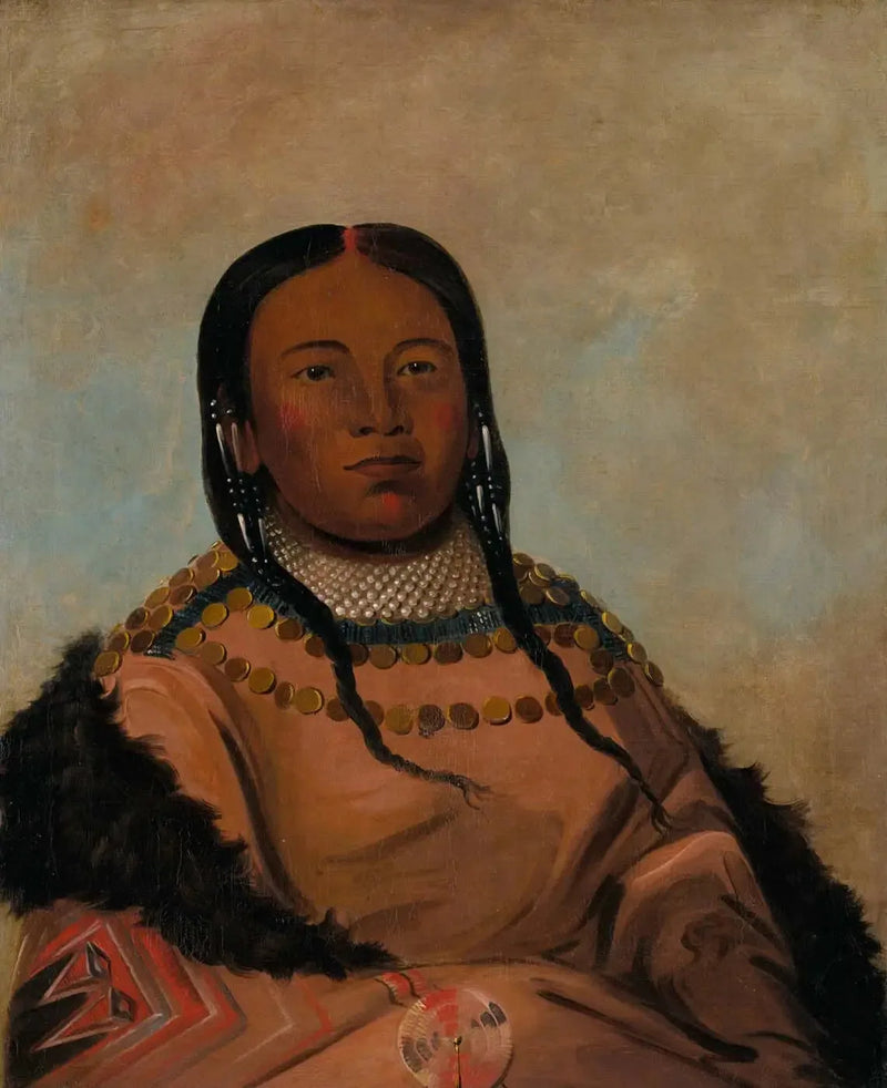 Wi-lóoh-tah-eeh-tcháh-ta-máh-nee, Czerwona róża dotykająca podczas chodzenia, Córka Czarnych Skał - George Catlin