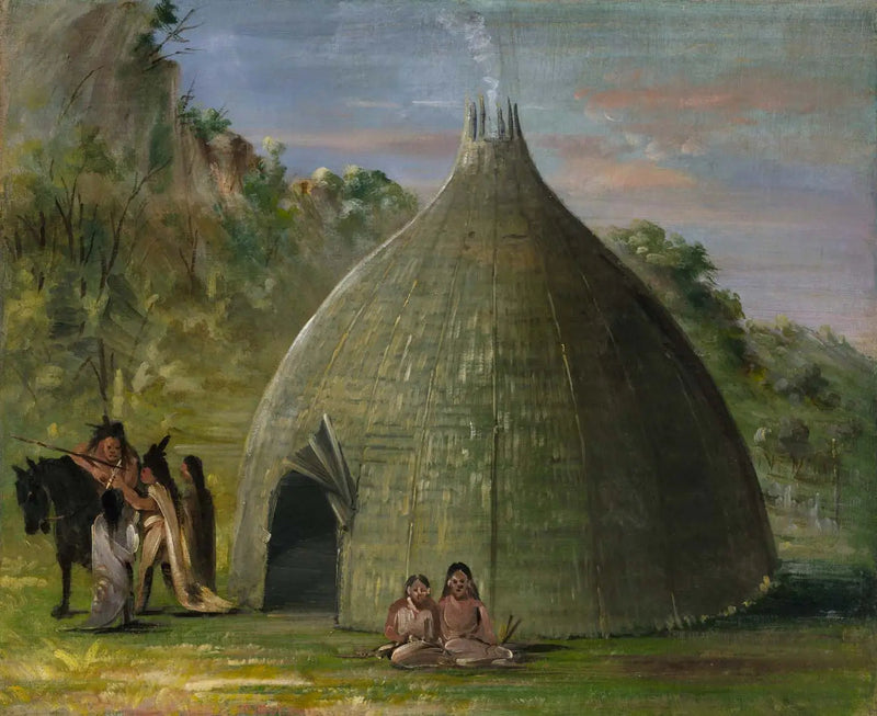Wichita Lodge, dach ze słomą i trawą z łąk - George Catlin