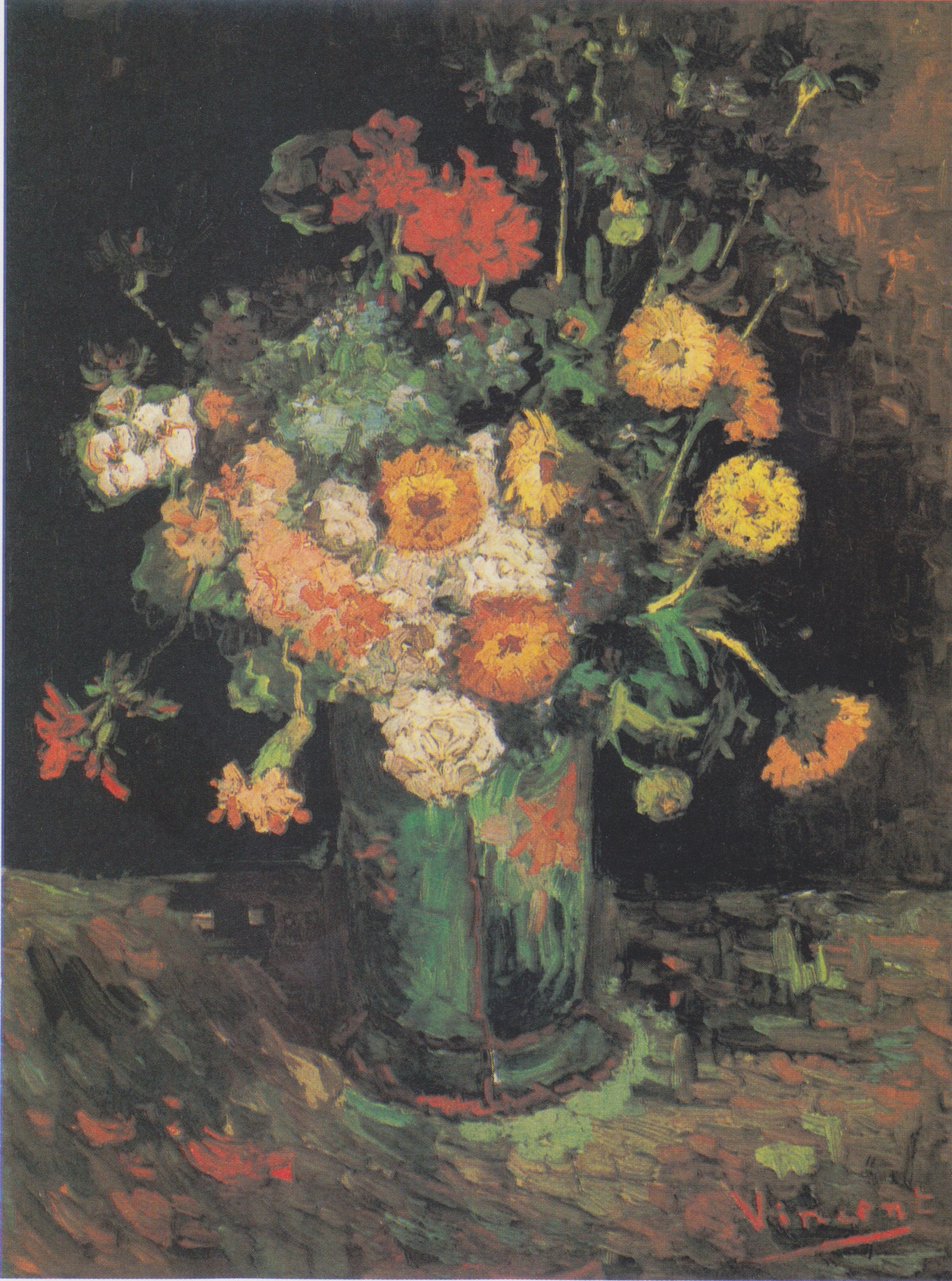 Zinnias et géraniums dans un vase F241 — Vincent van Gogh