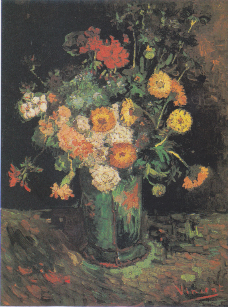 Zinnie i pelargonie w wazonie - Vincent van Gogh
