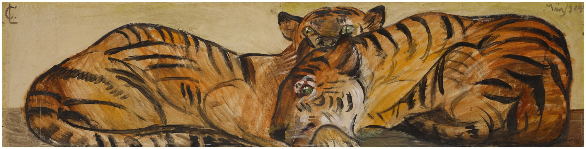 Zwei Tiger - Lovis Corinth image 1 copie peinte à la main à l’huile